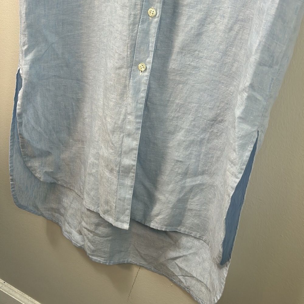 PURE NAVY Pocket Detail 100% Linen Chambray Button Front Shirt Midi Dress - Picture 8 of 9